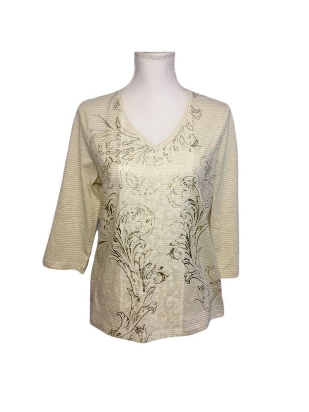 NWT Zenergy by Chico's Flora Foil Lace Top Chicos 1 (M/8) Gold Shimmer